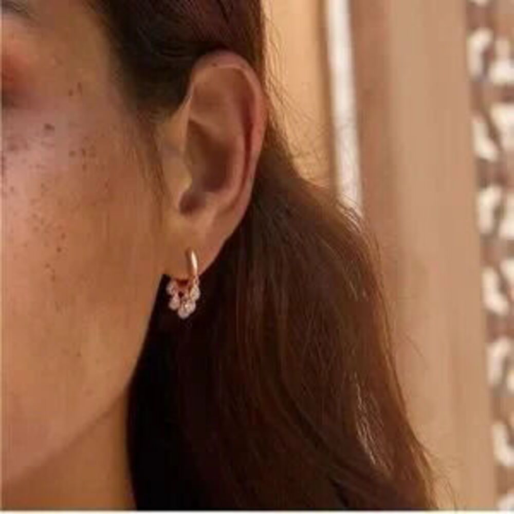 Gold 14k Gold Plated Tassel Cubic Zirconia Hoop Earrings Gift Minimalist